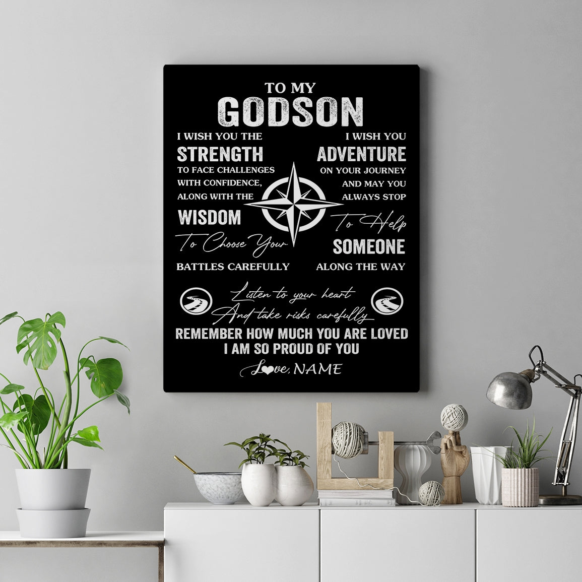 Personalized To My Godson Canvas From Godfather Godmother I Wish You The Strength Godson Birthday Gifts Graduation Christmas Custom Wall Art Print Framed Canvas | siriusteestore