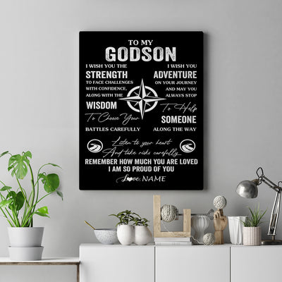 Personalized To My Godson Canvas From Godfather Godmother I Wish You The Strength Godson Birthday Gifts Graduation Christmas Custom Wall Art Print Framed Canvas | siriusteestore