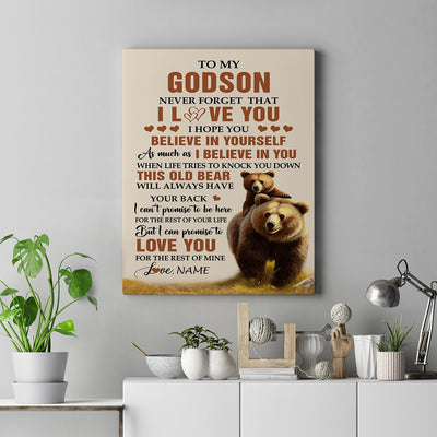 Personalized To My Godson Canvas From Godfather Godmother This Old Bear Love You Godson Birthday Gifts Graduation Christmas Custom Wall Art Print Framed Canvas | siriusteestore