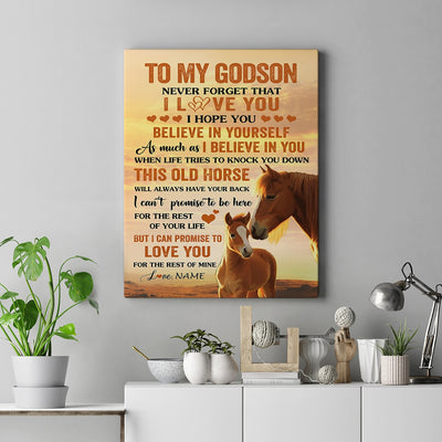 Personalized To My Godson Canvas From Godfather Godmother This Old Horse Love You Godson Birthday Gifts Graduation Christmas Custom Wall Art Print Framed Canvas | siriusteestore