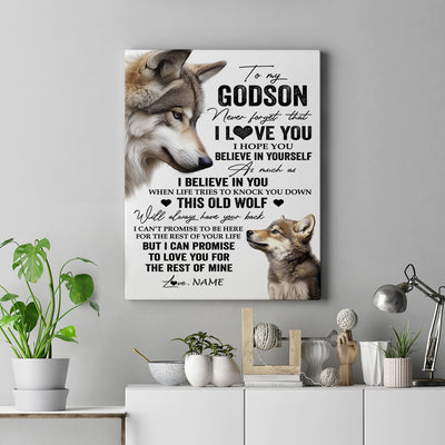 Personalized To My Godson Canvas From Godfather Godmother This Old Wolf Love You Godson Birthday Gifts Graduation Christmas Custom Wall Art Print Framed Canvas | siriusteestore