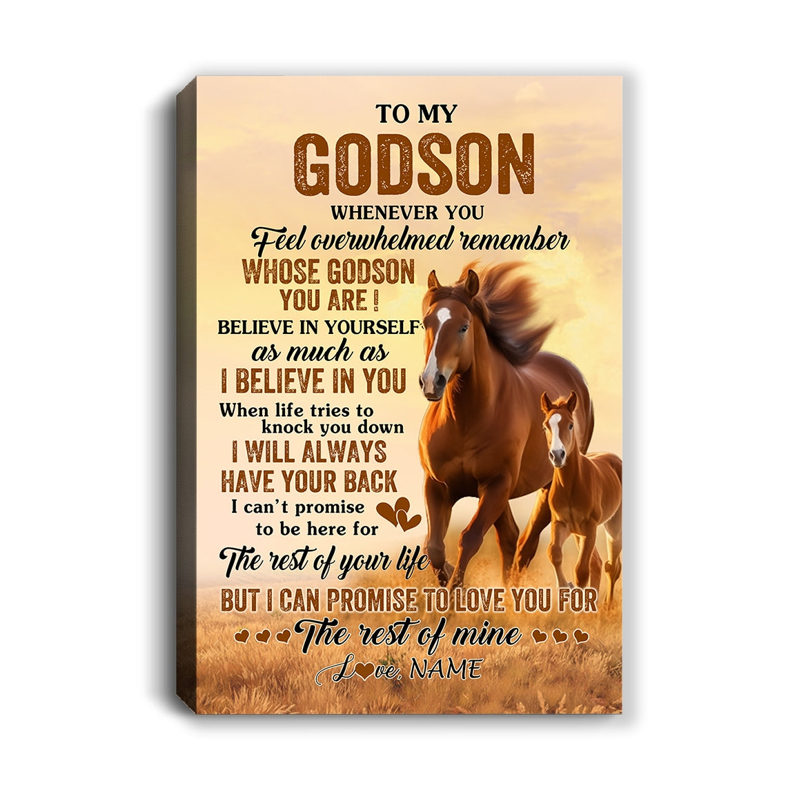 Personalized To My Godson Canvas From Godfather Godmother Whenever You Feel Horse Godson Birthday Gifts Graduation Christmas Custom Wall Art Print Framed Canvas | siriusteestore