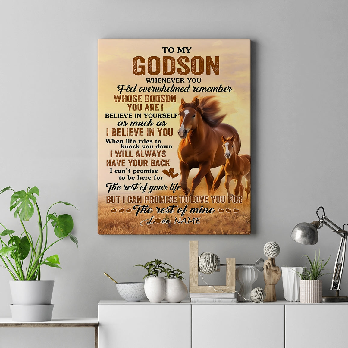 Personalized To My Godson Canvas From Godfather Godmother Whenever You Feel Horse Godson Birthday Gifts Graduation Christmas Custom Wall Art Print Framed Canvas | siriusteestore