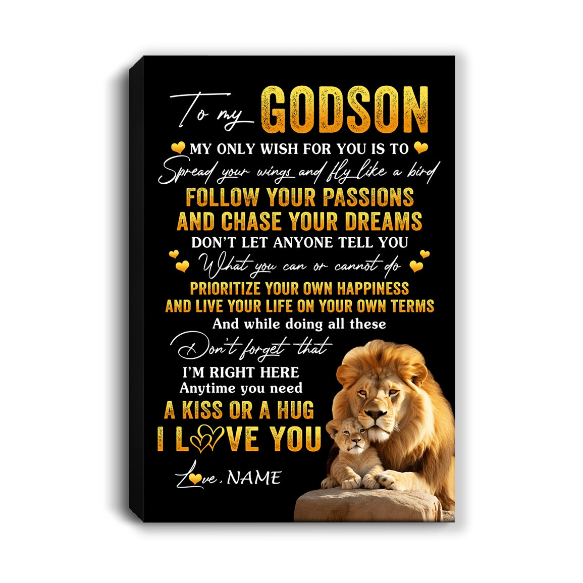 Personalized To My Godson Canvas From Godfather Lion My Only Wish For You Godson Birthday Gifts Graduation Christmas Custom Wall Art Print Framed Canvas | siriusteestore