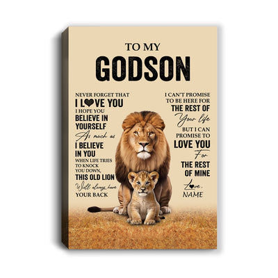 Personalized To My Godson Canvas From Godfather Lion Never Forget That I Love You Godson Birthday Gifts Graduation Christmas Custom Wall Art Print Framed Canvas | siriusteestore