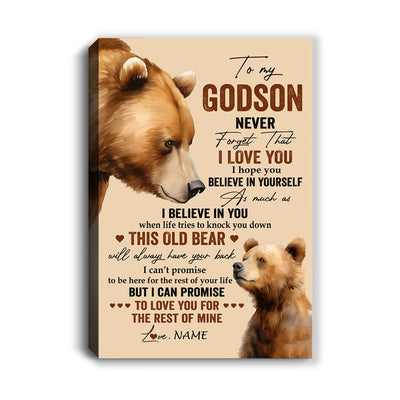 Personalized To My Godson Canvas From Godfather Never Forget I Love You Bear Godson Birthday Gifts Graduation Christmas Custom Wall Art Print Framed Canvas | siriusteestore