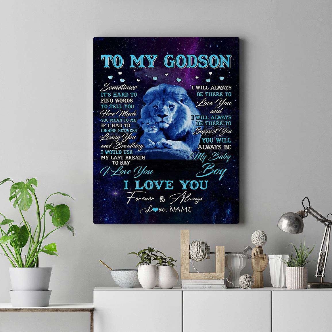 Personalized To My Godson Canvas From Godfather Uncle Sometimes It's Hard Lion Godson Gift Birthday Graduation Christmas Customized Fleece Throw Canvas | siriusteestore