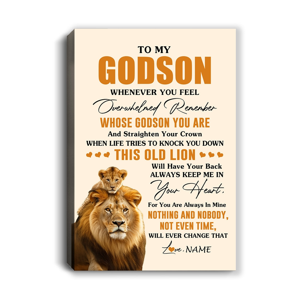 Personalized To My Godson Canvas From Godfather Whenever You Fell Overwhelmed Lion Godson Birthday Gifts Graduation Christmas Customized Fleece Canvas | siriusteestore