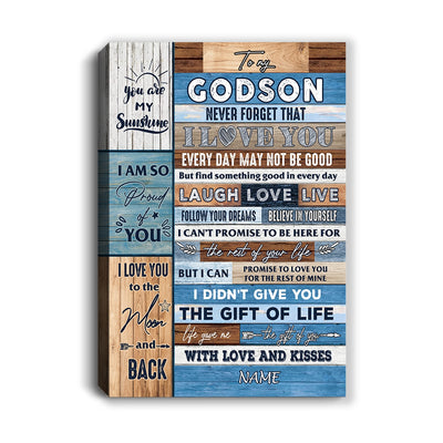 Personalized To My Godson Canvas From Godmother Aunt I Love You Wood Godson Birthday Christmas Thanksgiving Graduation Custom Wall Art Print Home Decor Framed Canvas | siriusteestore