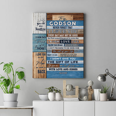 Personalized To My Godson Canvas From Godmother Aunt I Love You Wood Godson Birthday Christmas Thanksgiving Graduation Custom Wall Art Print Home Decor Framed Canvas | siriusteestore