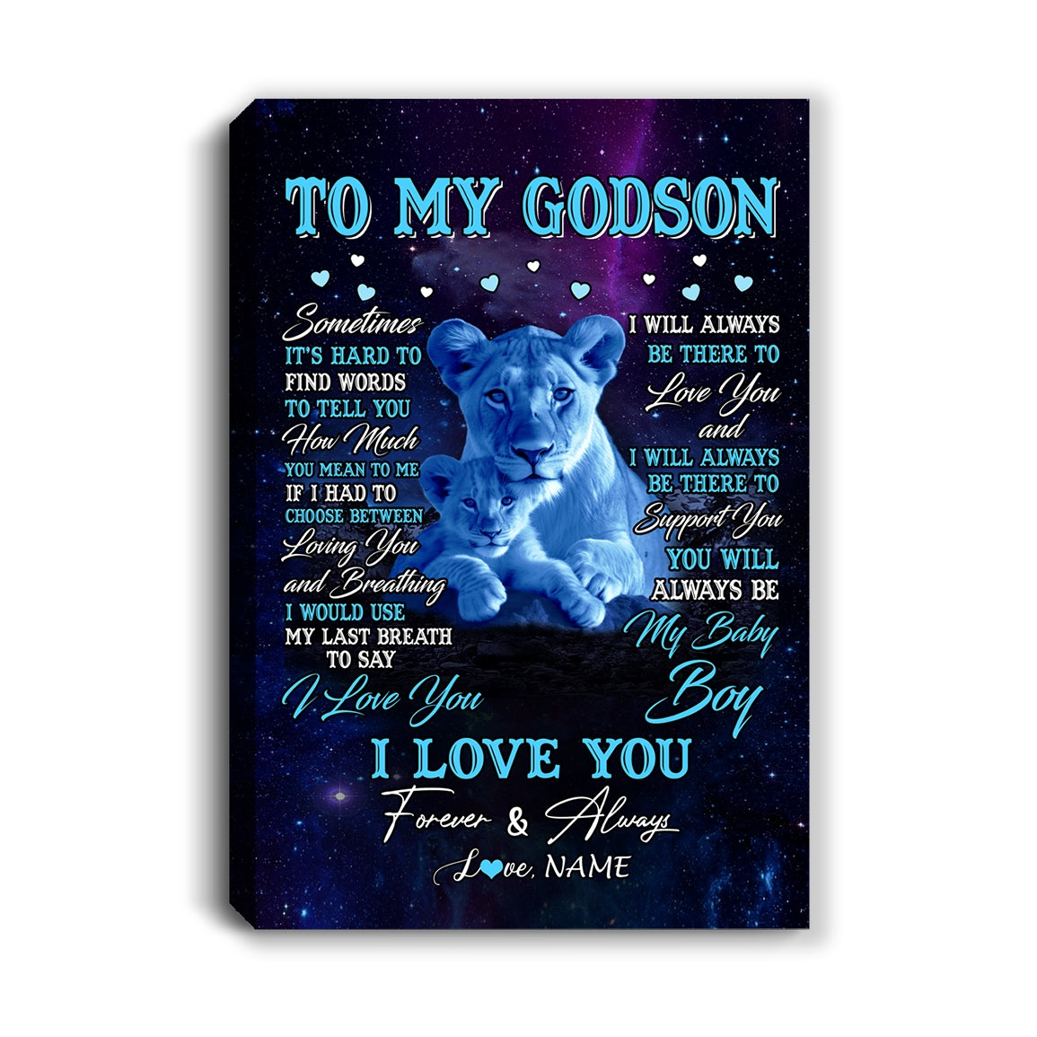 Personalized To My Godson Canvas From Godmother Aunt Sometimes It's Hard Lion Godson Gift Birthday Graduation Christmas Customized Fleece Throw Canvas | siriusteestore