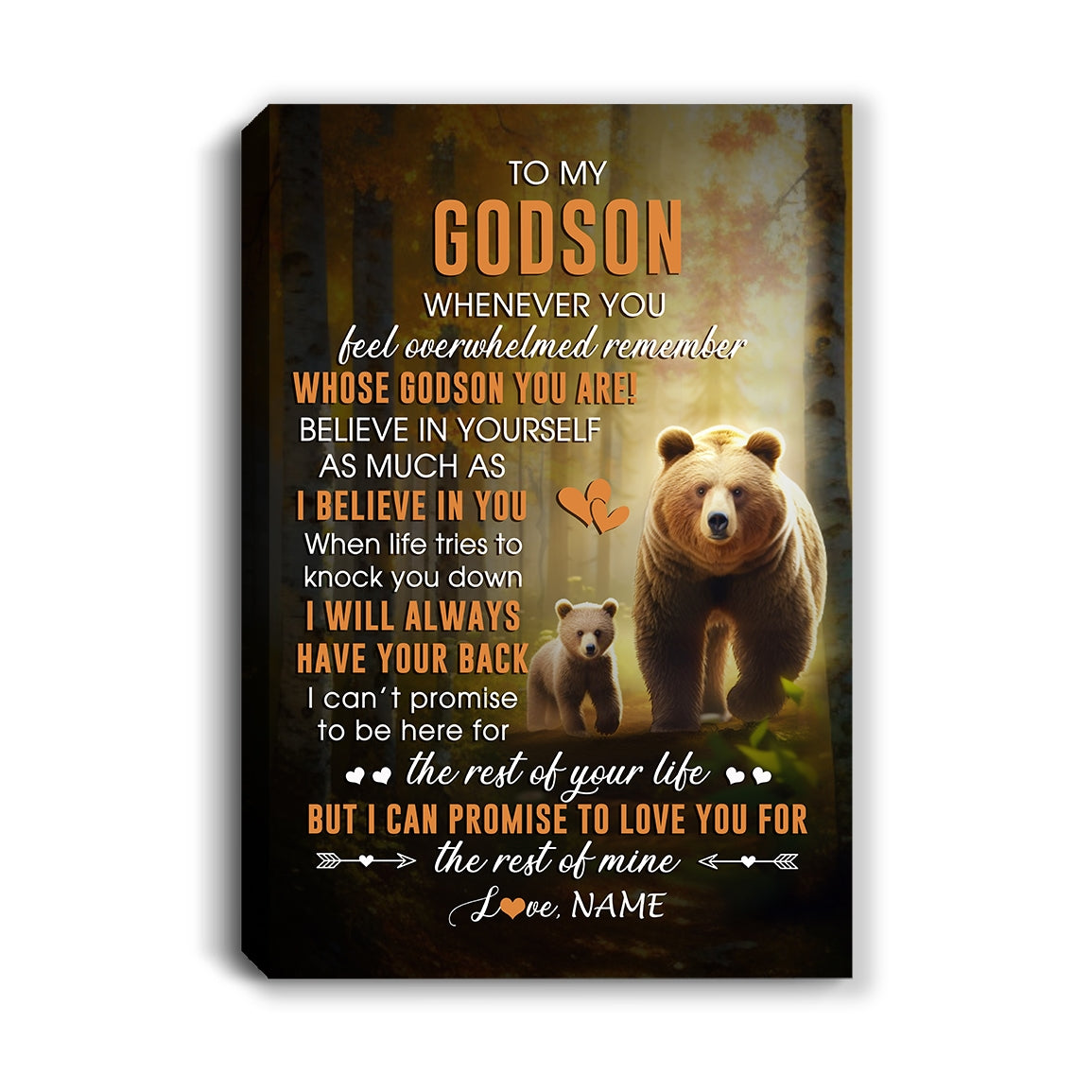 Personalized To My Godson Canvas From Godmother Godfather Whenever You Feel Bear Godson Birthday Gifts Graduation Christmas Custom Wall Art Print Framed Canvas | siriusteestore