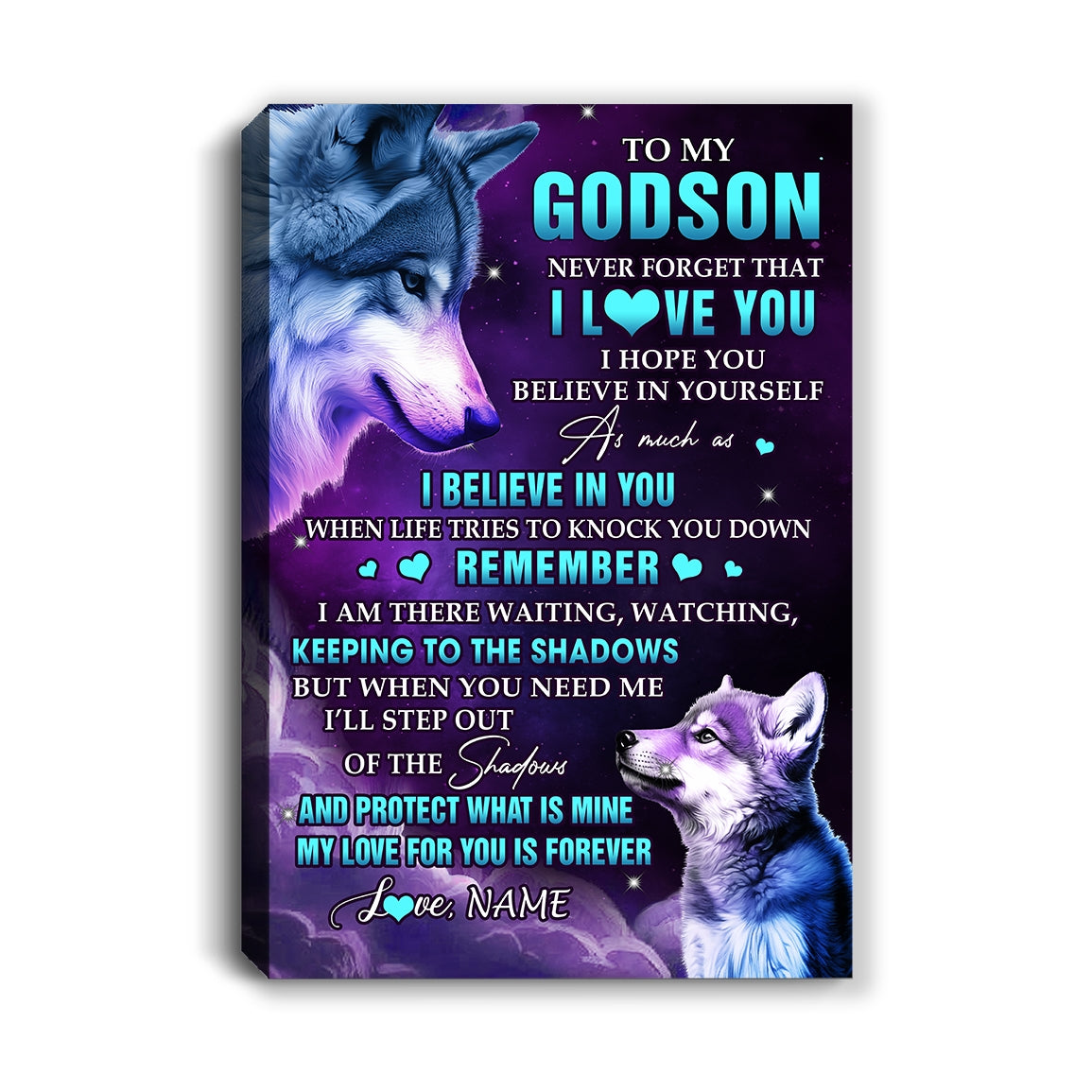 Personalized To My Godson Canvas From Godmother Godfather Wolf Moon My Love For You Is Forever Godson Birthday Gifts Christmas Custom Wall Art Print Framed Canvas | siriusteestore
