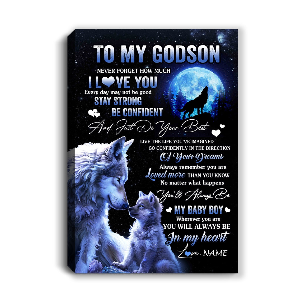 Personalized To My Godson Canvas From Godmother Godfather Wolf Never Forget How Much I Love You Godchild Birthday Gifts Christmas Custom Wall Art Print Framed Canvas | siriusteestore
