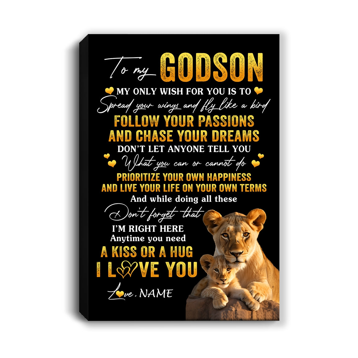Personalized To My Godson Canvas From Godmother Lion My Only Wish For You Godson Birthday Gifts Graduation Christmas Custom Wall Art Print Framed Canvas | siriusteestore