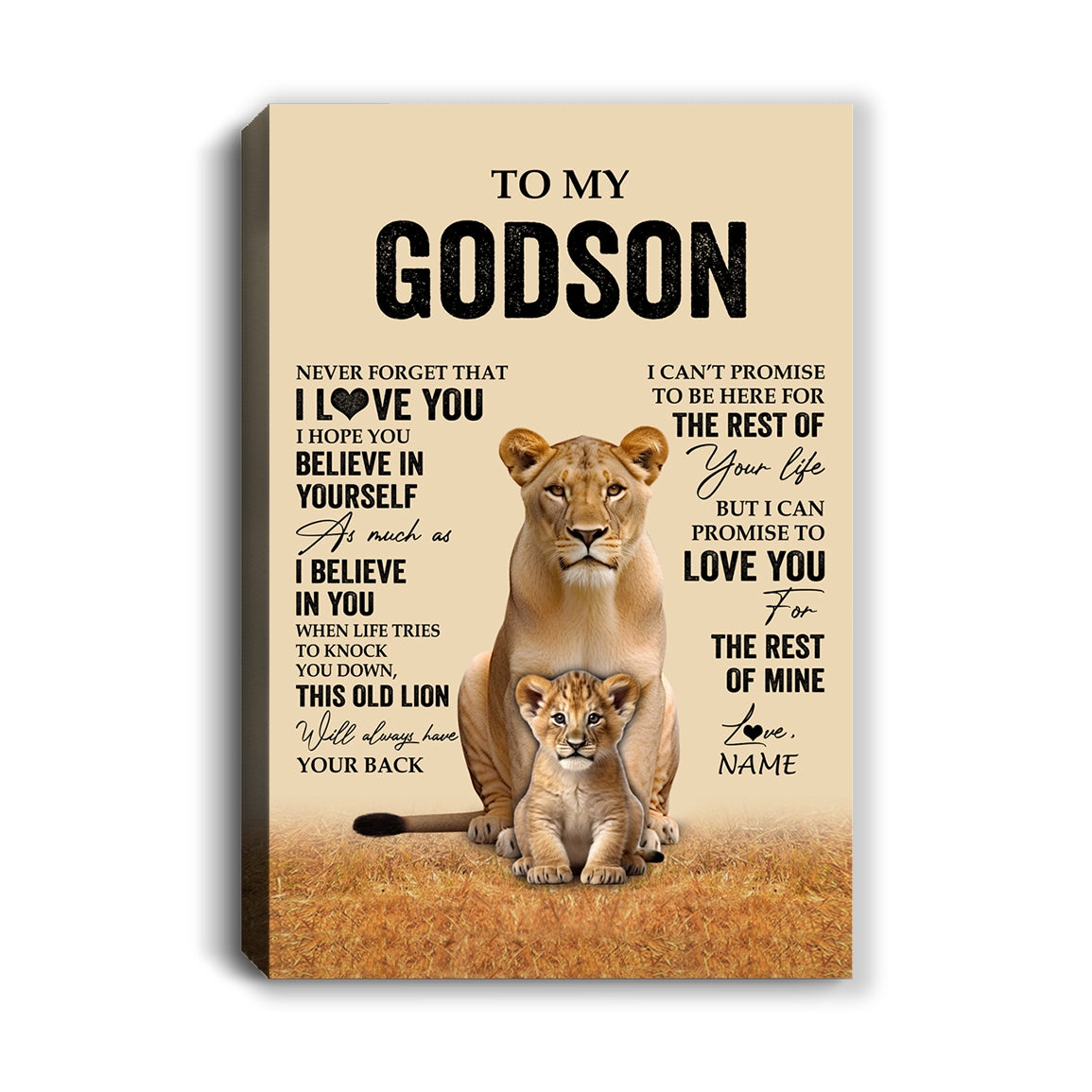Personalized To My Godson Canvas From Godmother Lion Never Forget That I Love You Godson Birthday Gifts Graduation Christmas Custom Wall Art Print Framed Canvas | siriusteestore
