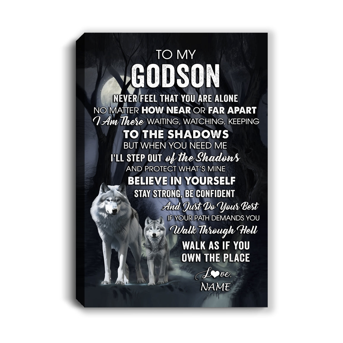 Personalized To My Godson Canvas From Godmother Never Feel That You Are Alone Wolf Godson Birthday Gifts Graduation Christmas Custom Wall Art Print Framed Canvas | siriusteestore