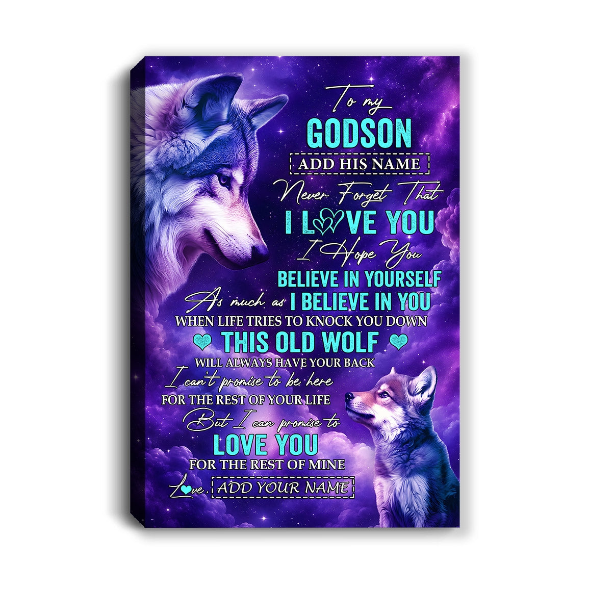 Personalized To My Godson Canvas From Godmother Uncle Wolf Never Forget I Love You Godson Birthday Gifts Graduation Christmas Custom Wall Art Framed Canvas | siriusteestore