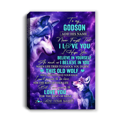 Personalized To My Godson Canvas From Godmother Uncle Wolf Never Forget I Love You Godson Birthday Gifts Graduation Christmas Custom Wall Art Framed Canvas | siriusteestore