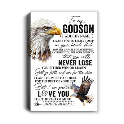 Personalized To My Godson Canvas From Godmother Uncle You Will Never Lose Eagle Godson Birthday Gifts Graduation Christmas Custom Wall Art Print Framed Canvas | siriusteestore