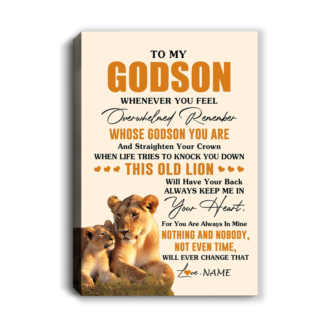 Personalized To My Godson Canvas From Godmother Whenever You Fell Overwhelmed Lion Godson Birthday Gifts Graduation Christmas Customized Fleece Canvas | siriusteestore