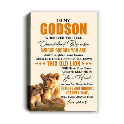 Personalized To My Godson Canvas From Godmother Whenever You Fell Overwhelmed Lion Godson Birthday Gifts Graduation Christmas Customized Fleece Canvas | siriusteestore