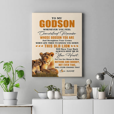 Personalized To My Godson Canvas From Godmother Whenever You Fell Overwhelmed Lion Godson Birthday Gifts Graduation Christmas Customized Fleece Canvas | siriusteestore