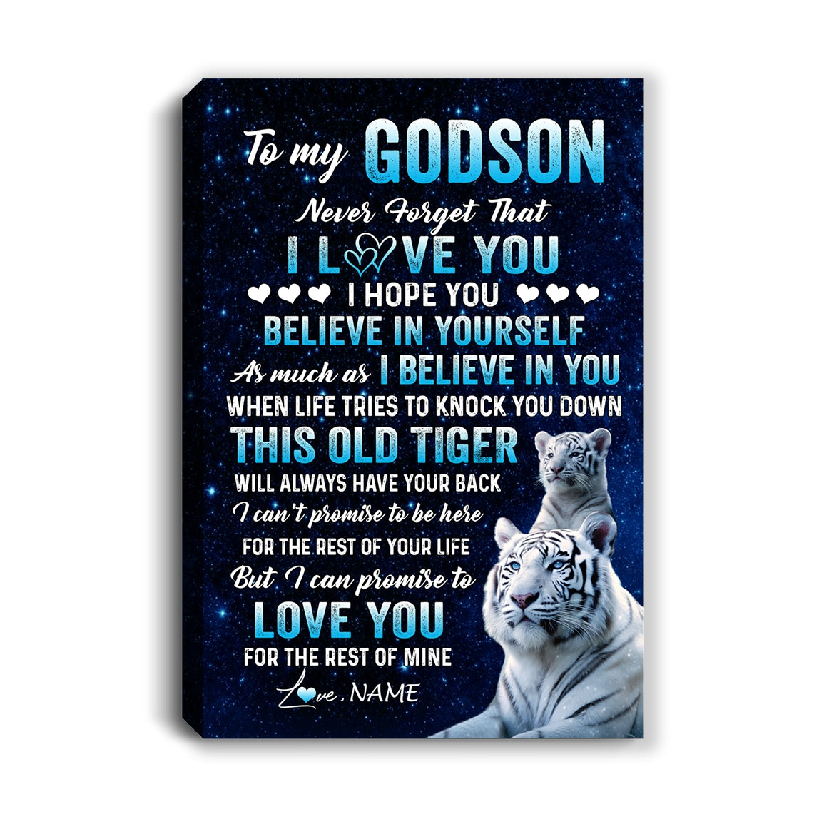 Personalized To My Godson Canvas Gift From Godmother Aunt Uncle This Old Tiger Love You Godson Birthday Graduation Christmas Custom Wall Art Print Framed Canvas | siriusteestore