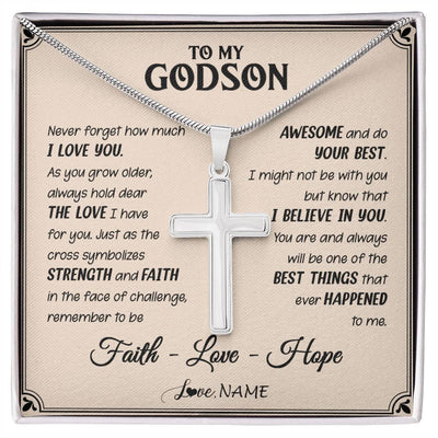 Stainless Cross Necklace Stainless Steel | 1 | Personalized To My Godson Cross Necklace From Godmother Strength And Faith Godson Birthday Gifts Graduation Christmas Customized Gift Box Message Card | siriusteestore