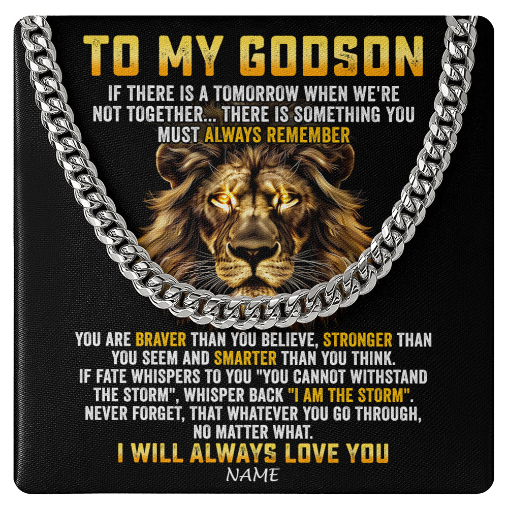 Cuban Link Chain Necklace Stainless Steel | 1 | Personalized To My Godson Cuban Necklace From Uncle Aunt I Will Always Love You Lion Godson Birthday Graduation Christmas Customized Gift Box Message Card | siriusteestore