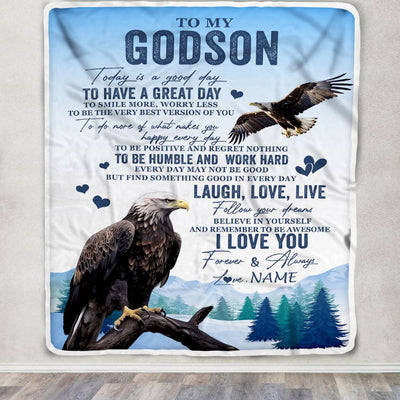 Personalized To My Godson Eagle Blanket From Godmother Uncle Every Day Laugh Love Live Godson Birthday Gifts Graduation Christmas Customized Fleece Blanket | siriusteestore