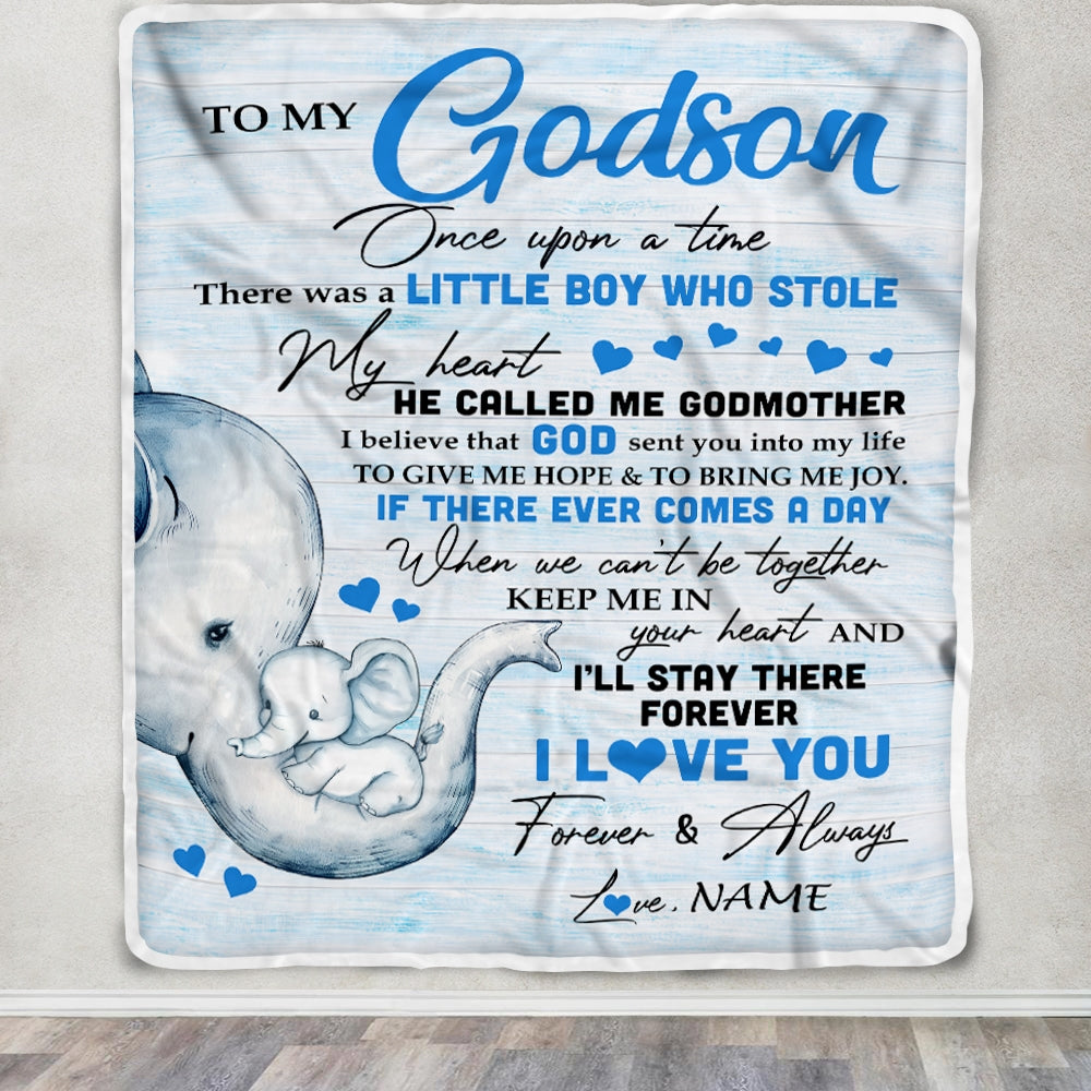 Personalized To My Godson Elephant Blanket From Godmother I'll Stay There Forever Godson Birthday Christmas Customized Bed Quilt Fleece Throw Blanket | siriusteestore