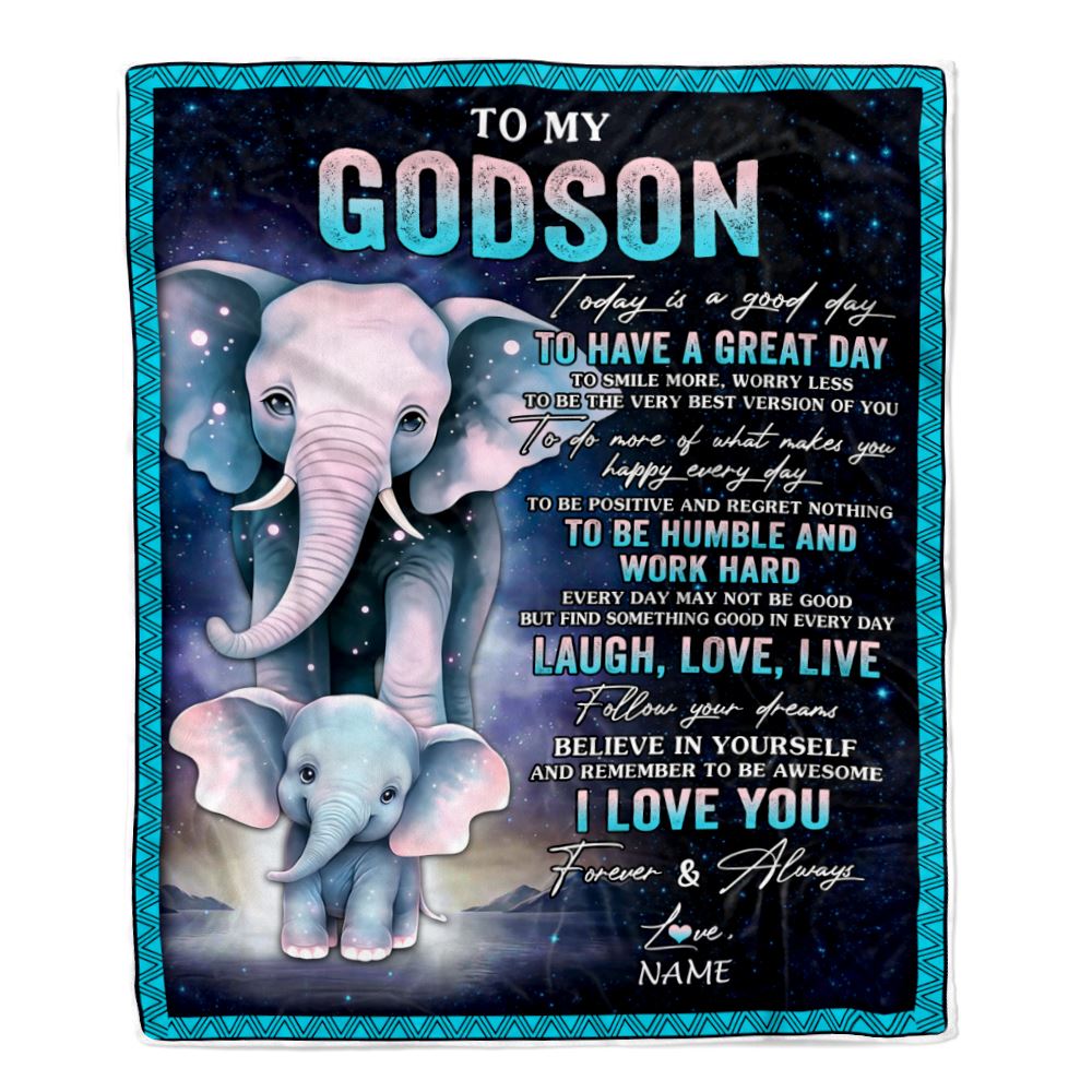 Personalized To My Godson Elephant Blanket From Godmother Uncle Every Day Laugh Love Live Godson Birthday Gifts Graduation Christmas Customized Fleece Blanket | siriusteestore
