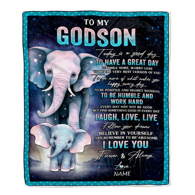 Personalized To My Godson Elephant Blanket From Godmother Uncle Every Day Laugh Love Live Godson Birthday Gifts Graduation Christmas Customized Fleece Blanket | siriusteestore