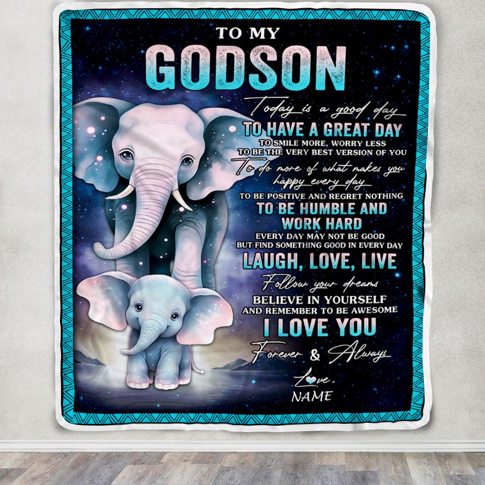 Personalized To My Godson Elephant Blanket From Godmother Uncle Every Day Laugh Love Live Godson Birthday Gifts Graduation Christmas Customized Fleece Blanket | siriusteestore