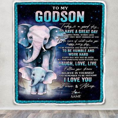 Personalized To My Godson Elephant Blanket From Godmother Uncle Every Day Laugh Love Live Godson Birthday Gifts Graduation Christmas Customized Fleece Blanket | siriusteestore