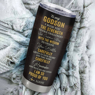 Personalized To My Godson From Godfather Godmother Stainless Steel Tumbler Cup I Wish You The Strength Lion Godson Birthday Graduation Christmas Travel Mug | siriusteestore