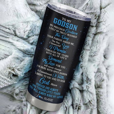 Personalized To My Godson From Godfather Godmother Stainless Steel Tumbler Cup Lion My Precious Godson Birthday Graduation Christmas Travel Mug | siriusteestore