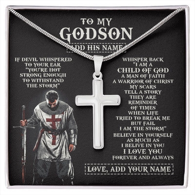 Stainless Cross Necklace Stainless Steel | 1 | Personalized To My Godson From Godfather Necklace I Am The Storm Knight Templar Birthday Gifts For Godson Christian Christmas Custom Gift Box Message Card | https://siriusteestore.