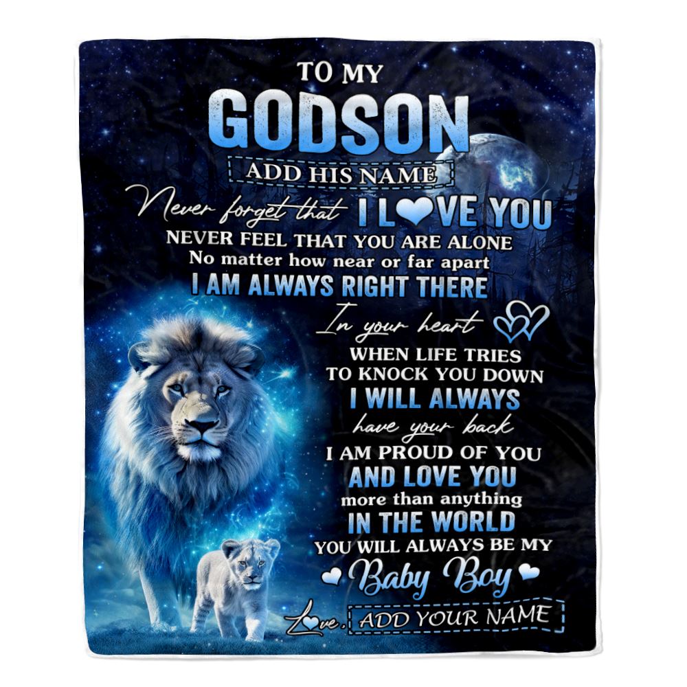 Personalized To My Godson Gift Blanket From Godfather Never Feel That You Are Alone Lion Godson Birthday Graduation Christmas Customized Fleece Throw Blanket | siriusteestore
