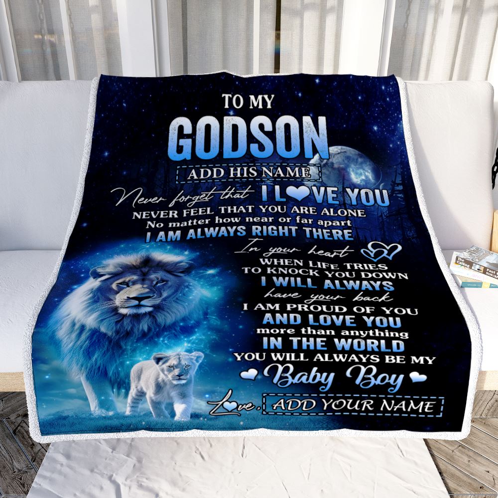 Personalized To My Godson Gift Blanket From Godfather Never Feel That You Are Alone Lion Godson Birthday Graduation Christmas Customized Fleece Throw Blanket | siriusteestore