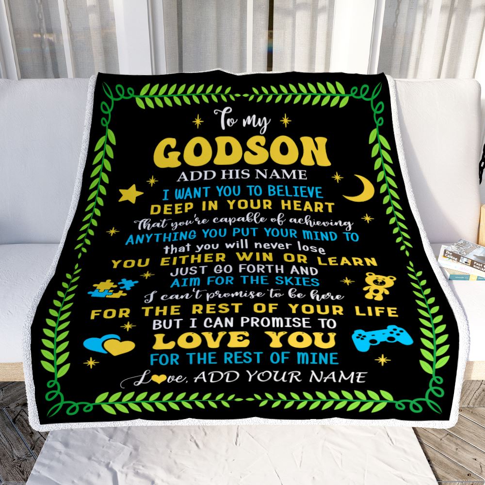 Personalized To My Godson Gift Blanket From Godmother Uncle Letter Sleep Cute Godson Birthday Idea Graduation Christmas Customized Fleece Throw Blanket | siriusteestore