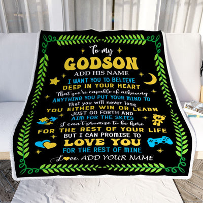 Personalized To My Godson Gift Blanket From Godmother Uncle Letter Sleep Cute Godson Birthday Idea Graduation Christmas Customized Fleece Throw Blanket | siriusteestore