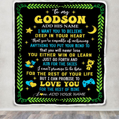 Personalized To My Godson Gift Blanket From Godmother Uncle Letter Sleep Cute Godson Birthday Idea Graduation Christmas Customized Fleece Throw Blanket | siriusteestore
