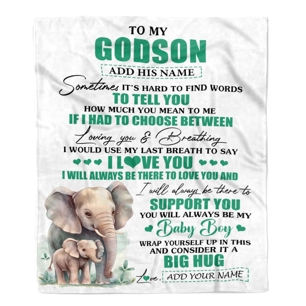Personalized To My Godson Gift Blanket From Godmother Uncle Sometimes It's Hard Elephant Godson Birthday Gifts Graduation Christmas Customized Fleece Blanket | siriusteestore