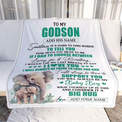 Personalized To My Godson Gift Blanket From Godmother Uncle Sometimes It's Hard Elephant Godson Birthday Gifts Graduation Christmas Customized Fleece Blanket | siriusteestore