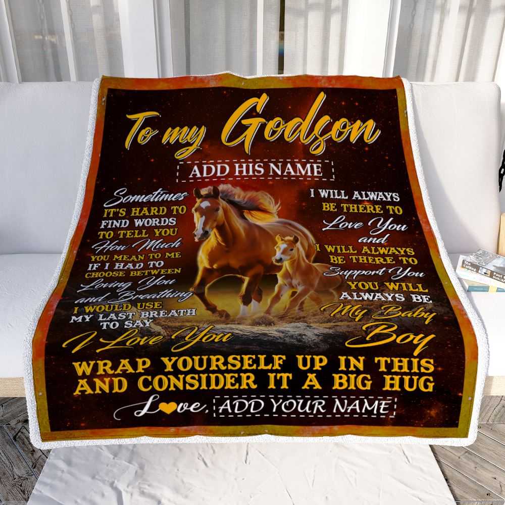 Personalized To My Godson Gift Blanket From Godmother Uncle Sometimes It's Hard Horse Godson Birthday Gifts Graduation Christmas Customized Fleece Blanket | siriusteestore