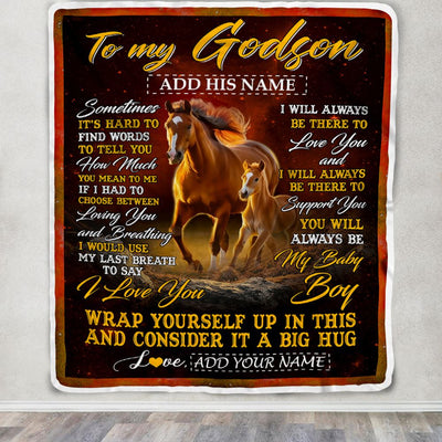 Personalized To My Godson Gift Blanket From Godmother Uncle Sometimes It's Hard Horse Godson Birthday Gifts Graduation Christmas Customized Fleece Blanket | siriusteestore