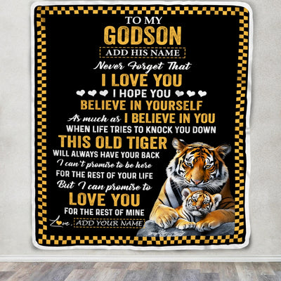 Personalized To My Godson Gifts Blanket From Aunt Uncle Godmother This Old Tiger Love You Godson Birthday Gifts Graduation Christmas Customized Fleece Blanket | siriusteestore
