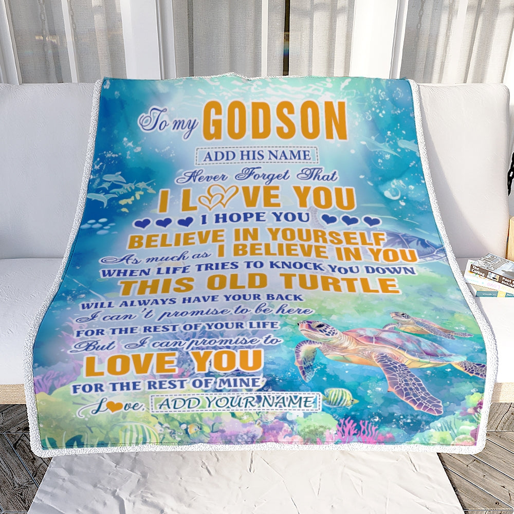 Personalized To My Godson Gifts Blanket From Aunt Uncle Godmother This Old Turtle Love You Godson Birthday Gifts Graduation Christmas Custom Fleece Blanket | siriusteestore